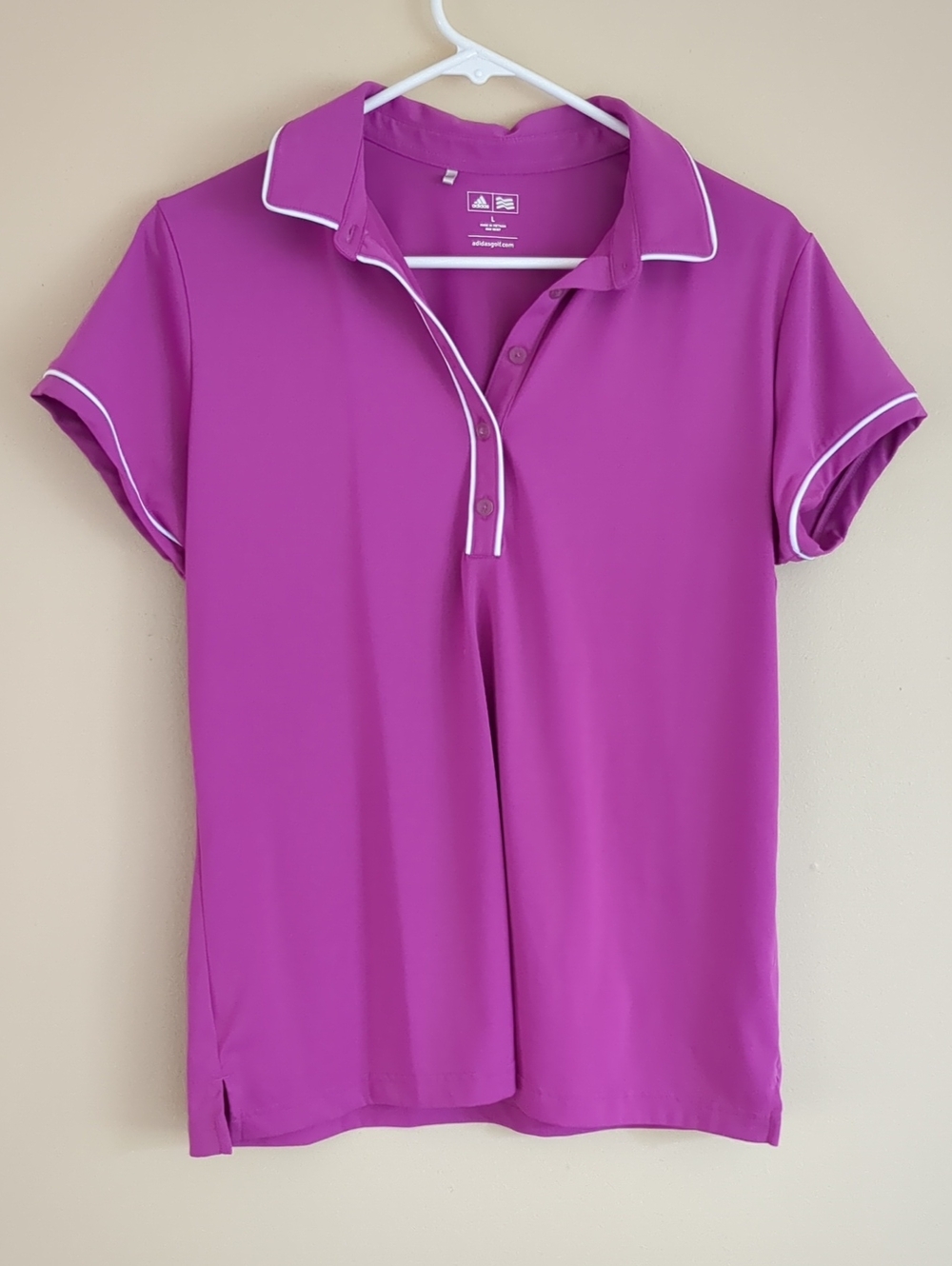 Large Adidas Golf Polo Shirt Top White Piping